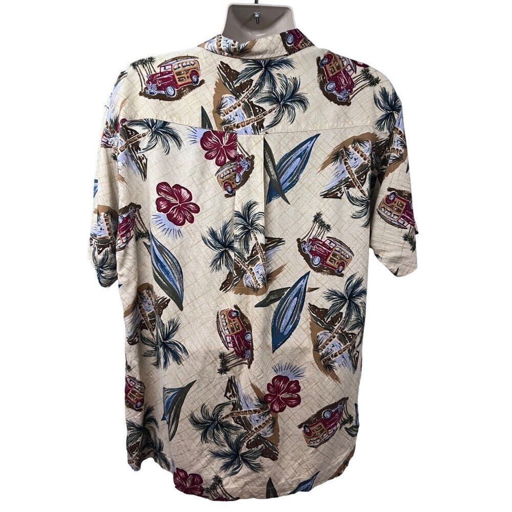 Mens Vintage Hawaiian Floral Button Up Shirt Large Pocket Classic Woody Cars - Picture 3 of 9